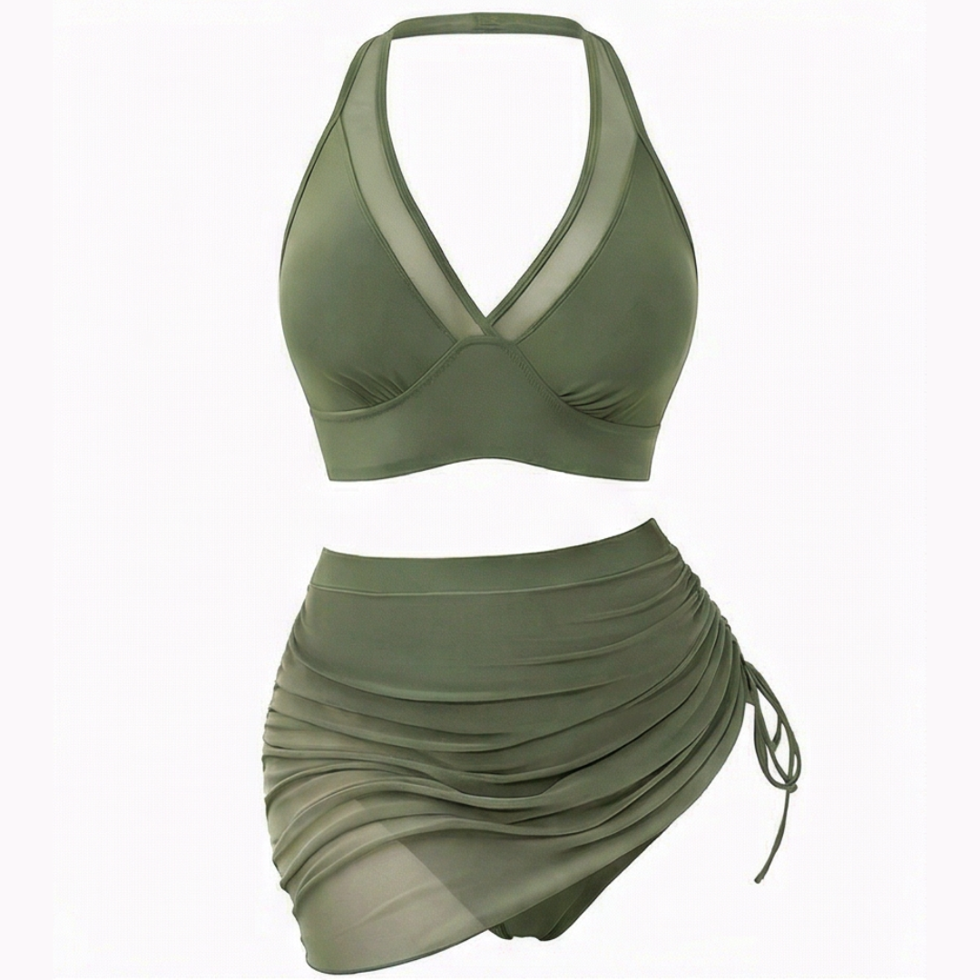 Marella – Set Bikini a Vita Alta in Rete con Gonna Arricciata