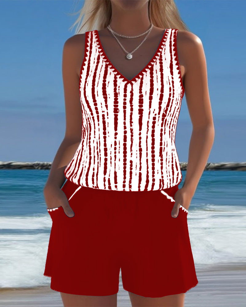 Mia | Costume da bagno casual a due pezzi stampato con scollatura a V e tasche