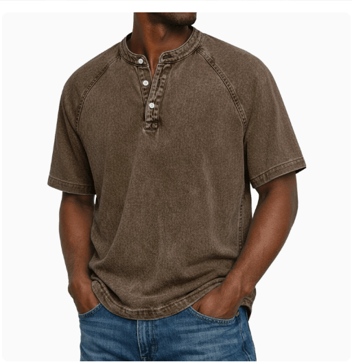 Enzo | Henley Effetto Denim Lavato