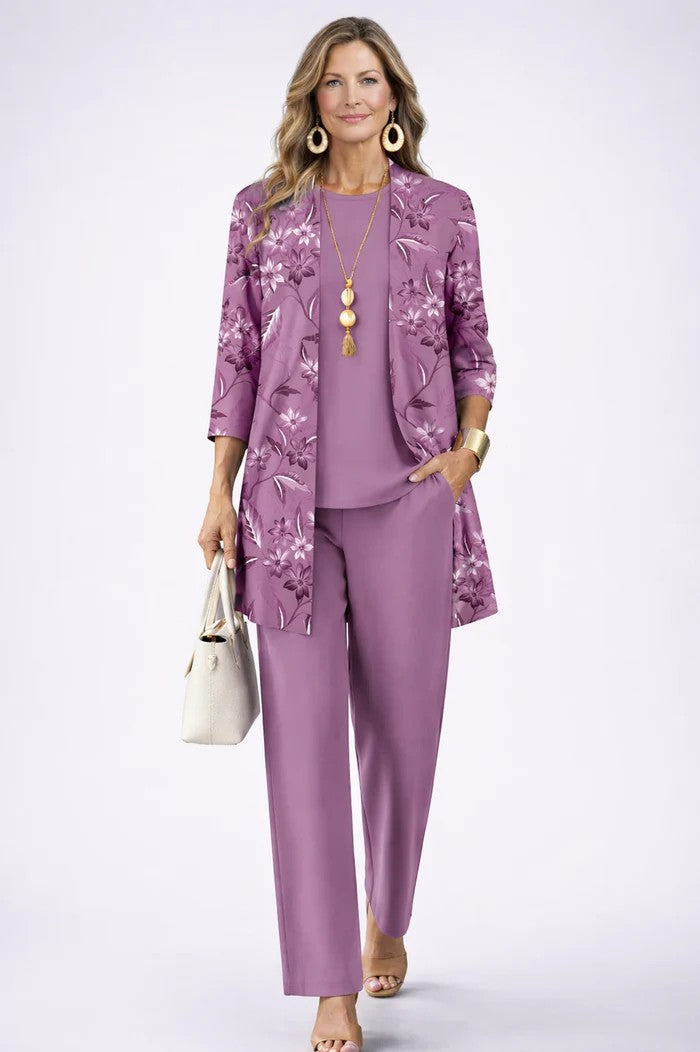 Ornella | Completo Tre Pezzi con Cardigan a Foglie