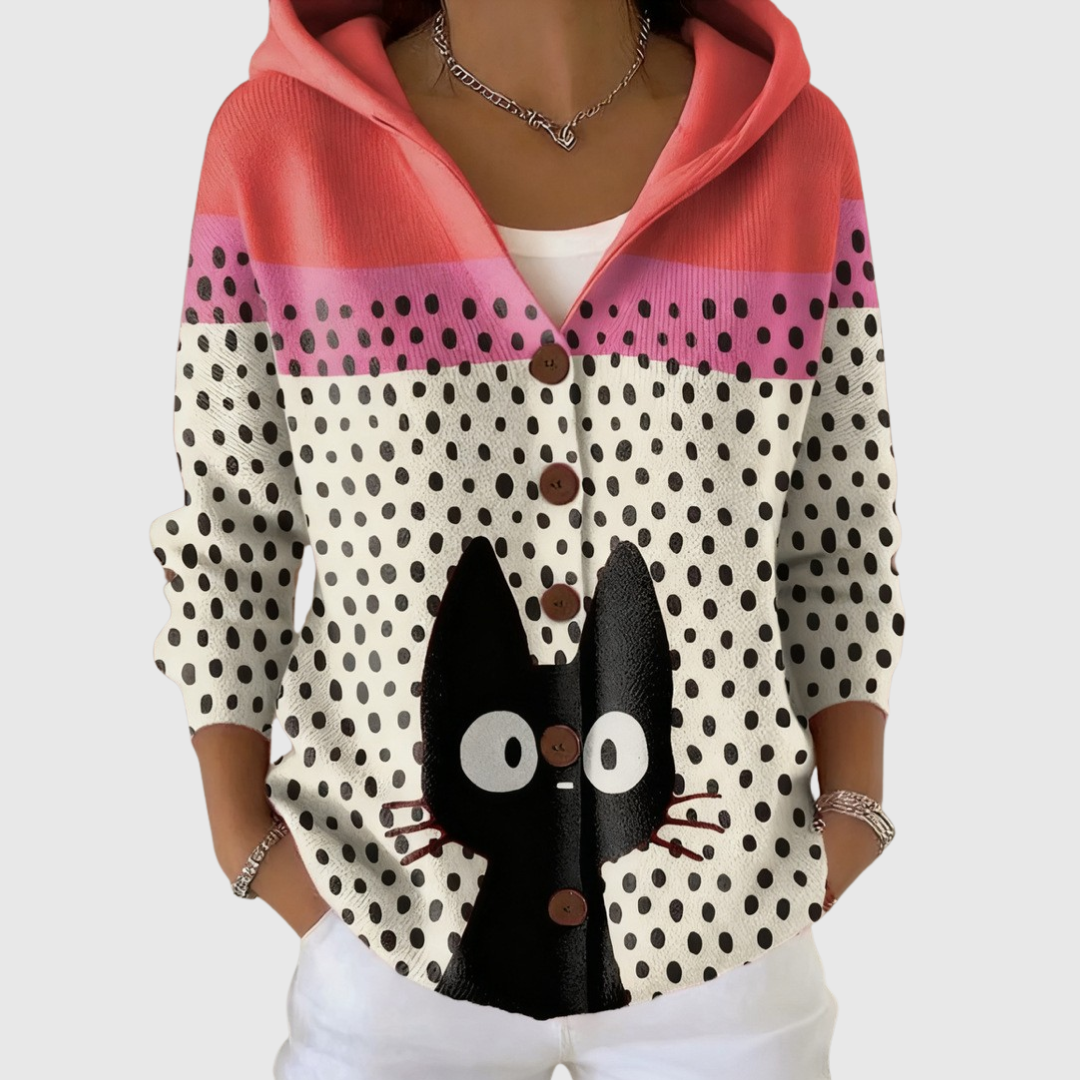 Cardigan Confortevole con Cappuccio in Maglia