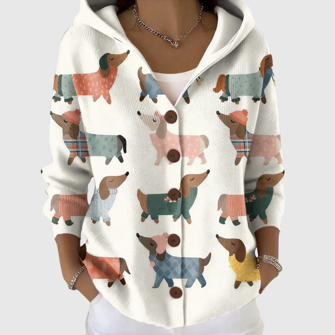 Cardigan Confortevole con Cappuccio in Maglia