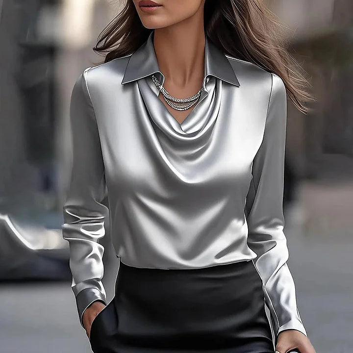 Malvina - Camicetta Elegante In Raso Con Scollo Drappeggiato