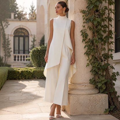 Valentina | Tuta Elegante con Top Drappeggiato a Collo Alto