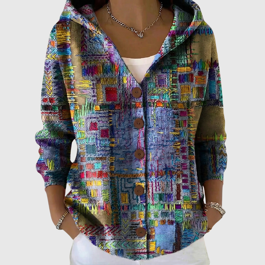 Cardigan Confortevole con Cappuccio in Maglia