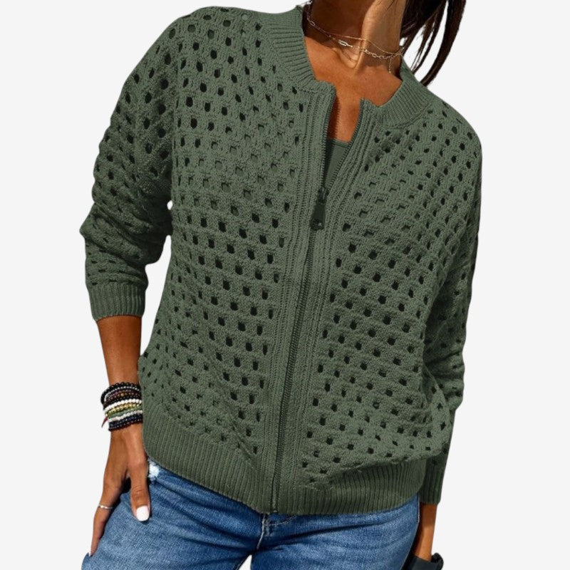 Cardigan da donna a maniche lunghe traforato