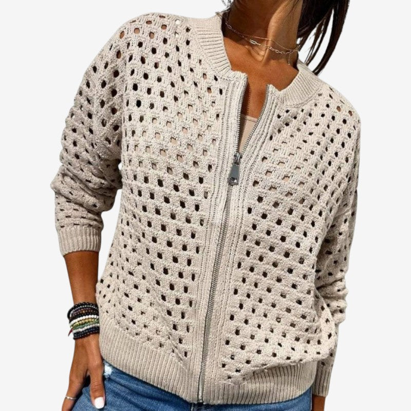Cardigan da donna a maniche lunghe traforato