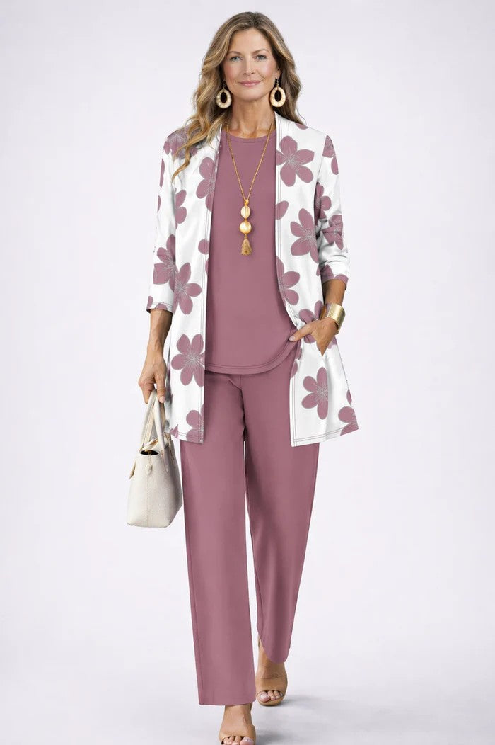 Ornella | Completo Tre Pezzi con Cardigan a Foglie