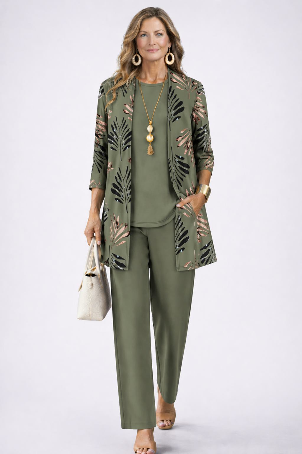 Ornella | Completo Tre Pezzi con Cardigan a Foglie