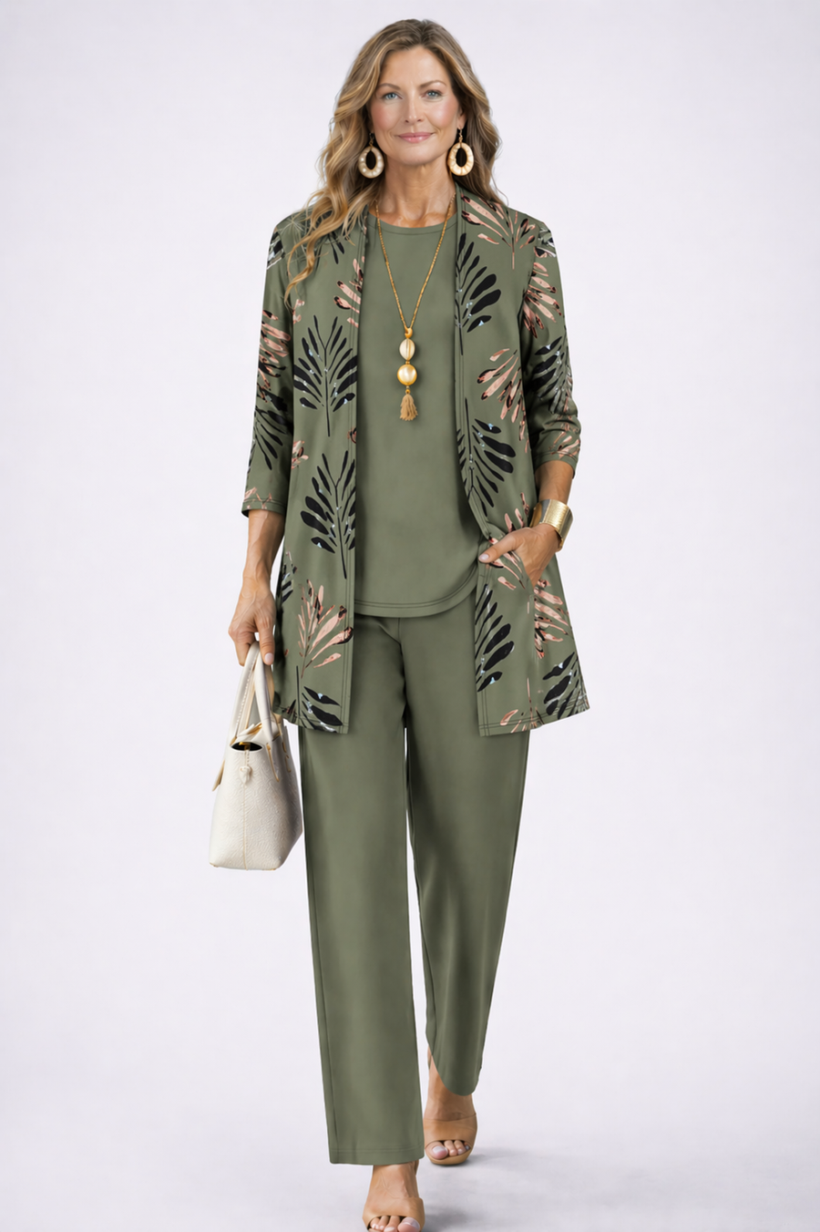 Ornella | Completo Tre Pezzi con Cardigan a Foglie