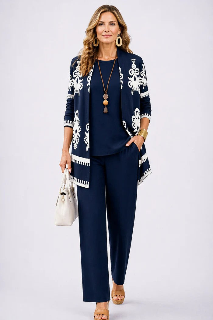 Ornella | Completo Tre Pezzi con Cardigan a Foglie