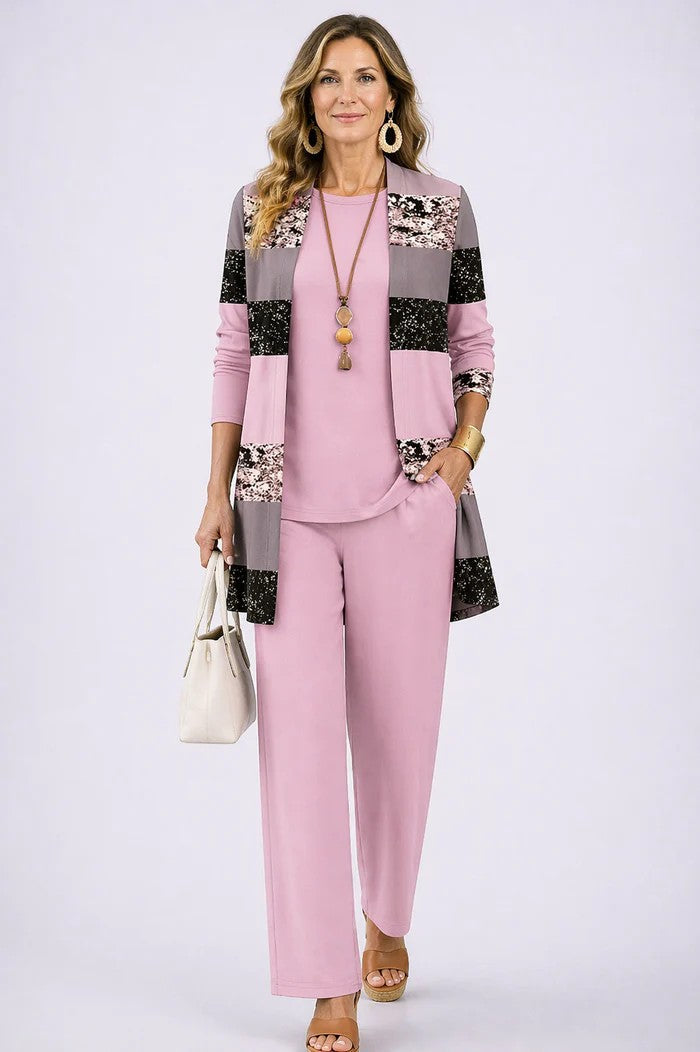 Ornella | Completo Tre Pezzi con Cardigan a Foglie