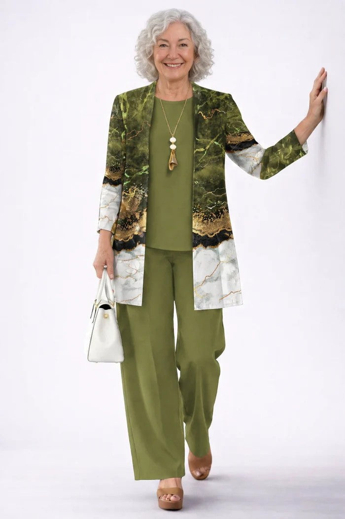 Ornella | Completo Tre Pezzi con Cardigan a Foglie