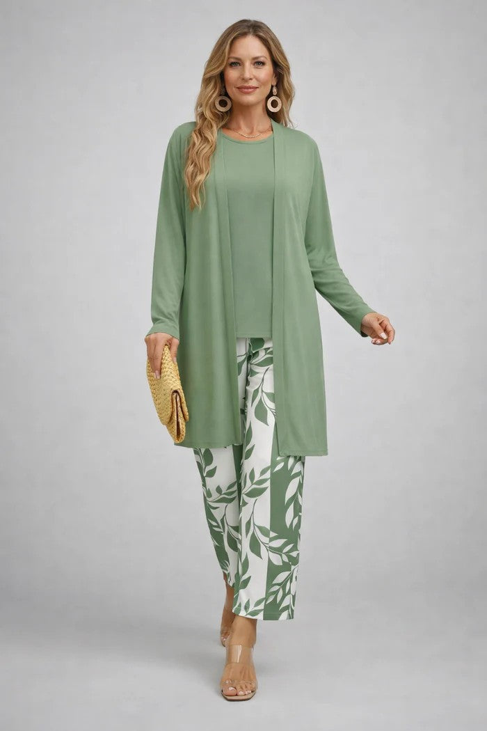 Ornella | Completo Tre Pezzi con Cardigan a Foglie