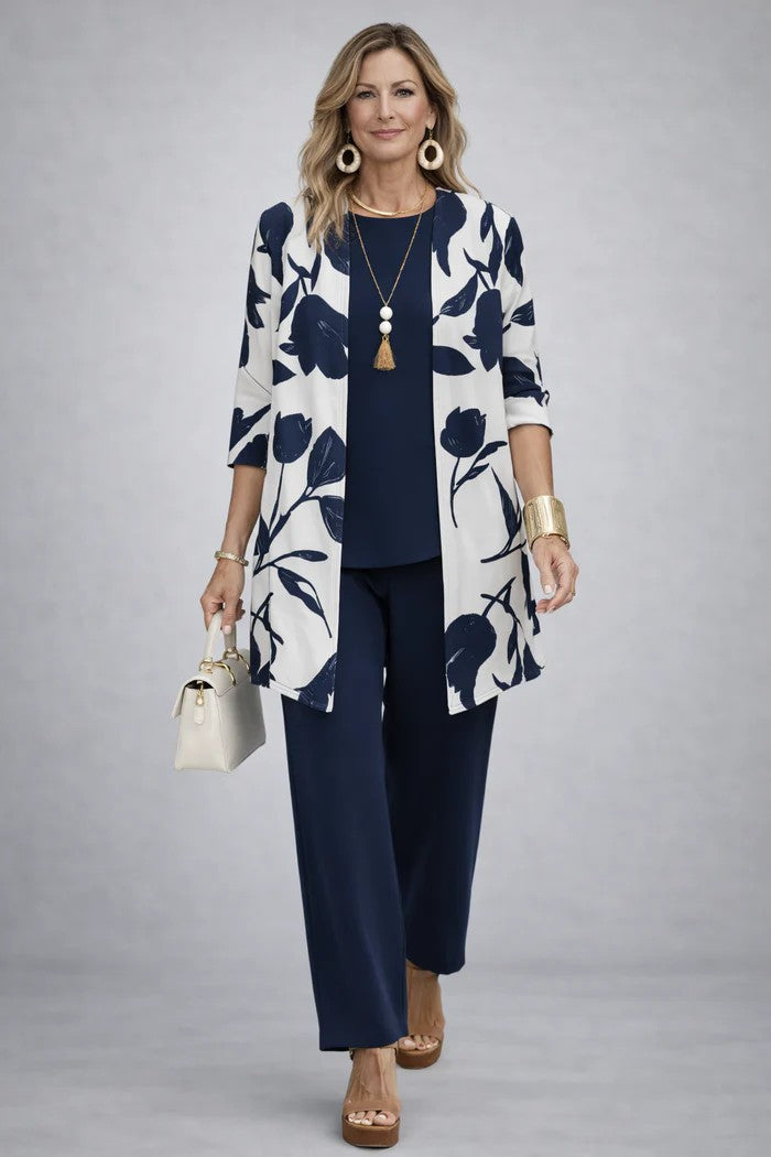 Ornella | Completo Tre Pezzi con Cardigan a Foglie