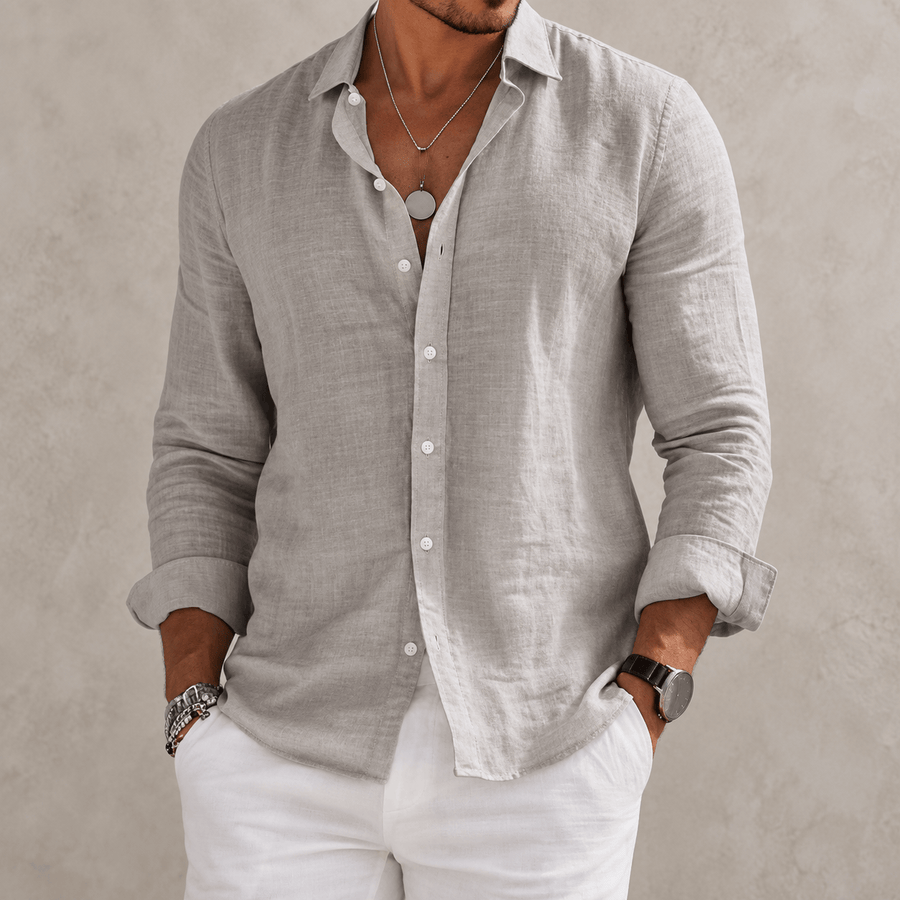 Massimo | Camicia Effetto Lino a Maniche Lunghe