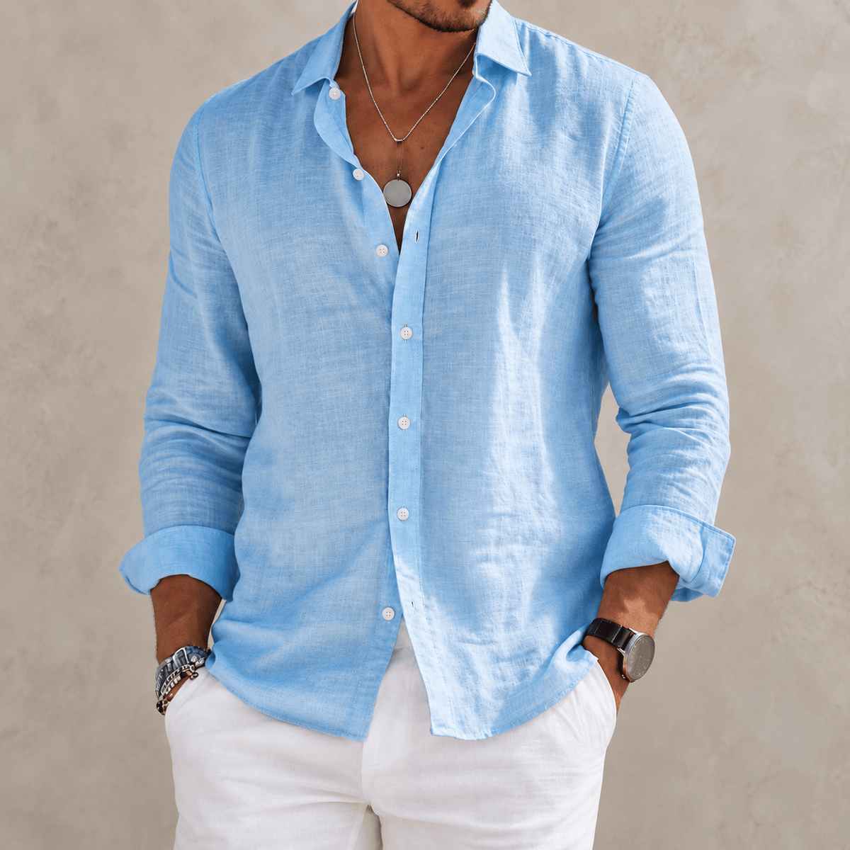 Massimo | Camicia Effetto Lino a Maniche Lunghe
