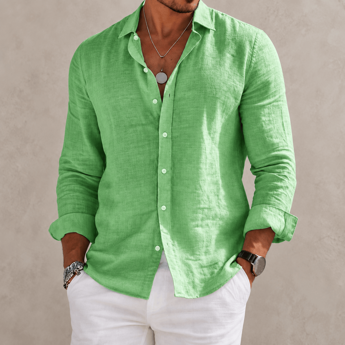 Massimo | Camicia Effetto Lino a Maniche Lunghe