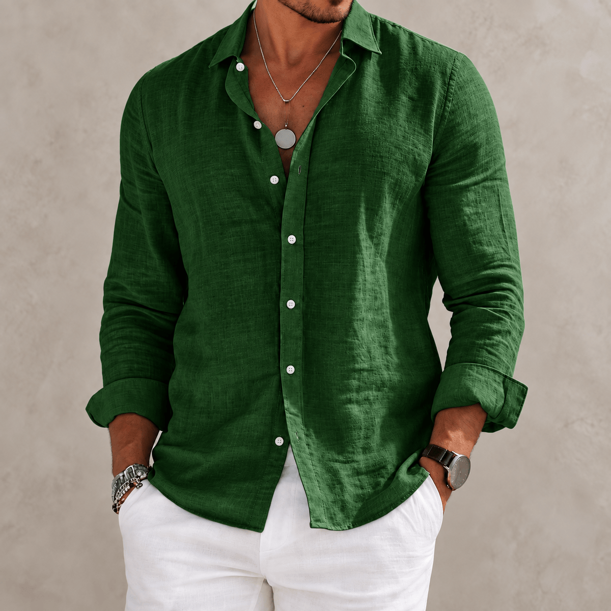 Massimo | Camicia Effetto Lino a Maniche Lunghe