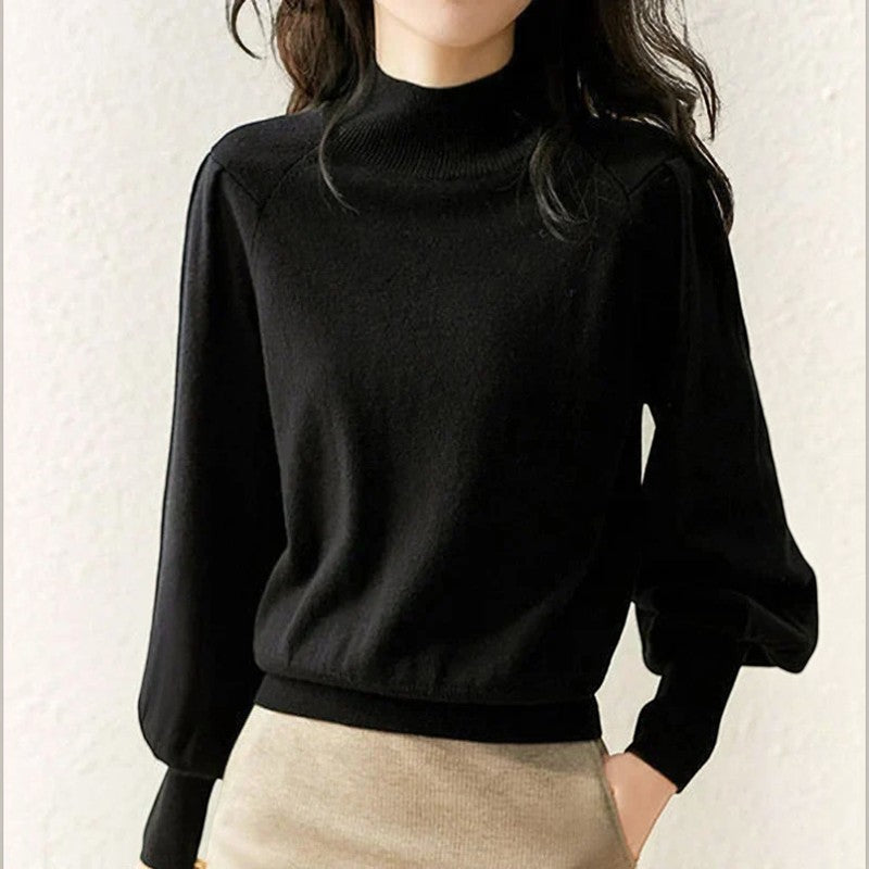 Pullover da donna con maniche a lanterna e collo rotondo