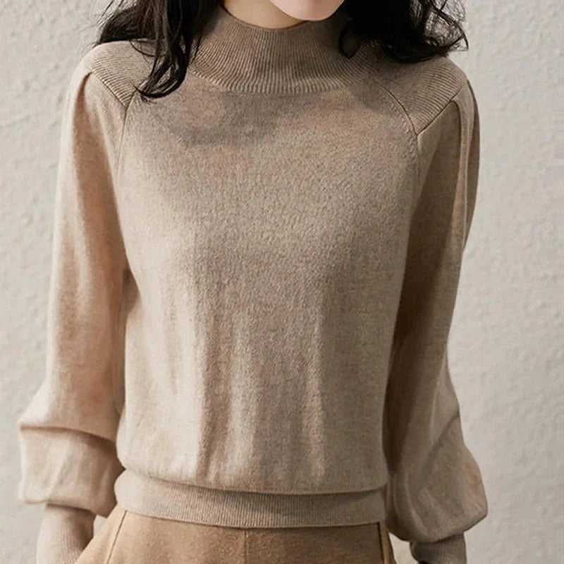 Pullover da donna con maniche a lanterna e collo rotondo