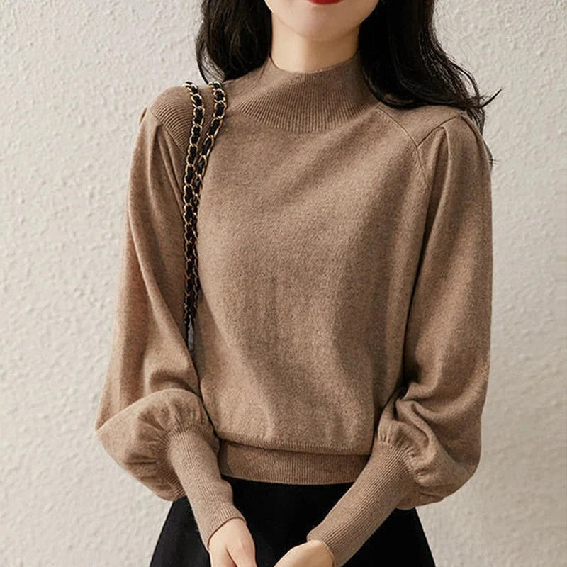 Pullover da donna con maniche a lanterna e collo rotondo