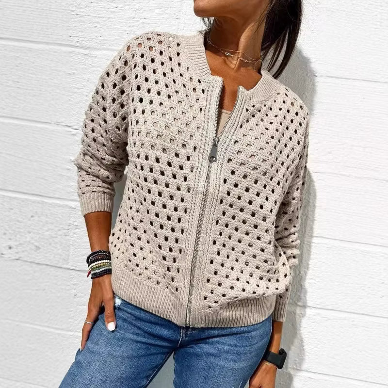 Cardigan da donna a maniche lunghe traforato