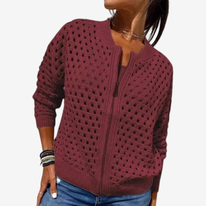 Cardigan da donna a maniche lunghe traforato