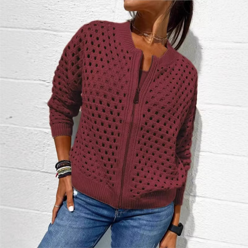 Cardigan da donna a maniche lunghe traforato
