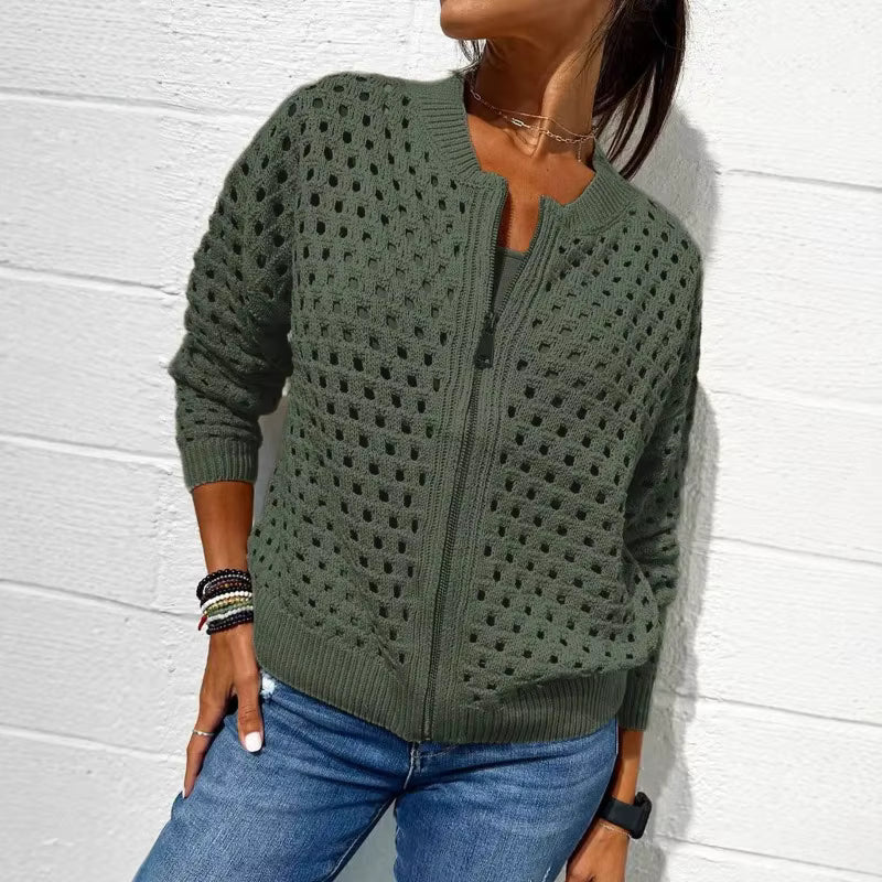 Cardigan da donna a maniche lunghe traforato