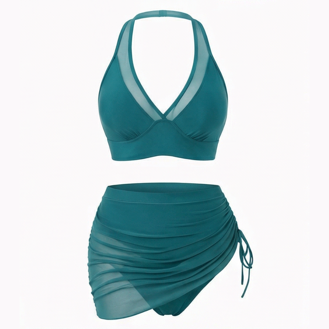 Marella – Set Bikini a Vita Alta in Rete con Gonna Arricciata