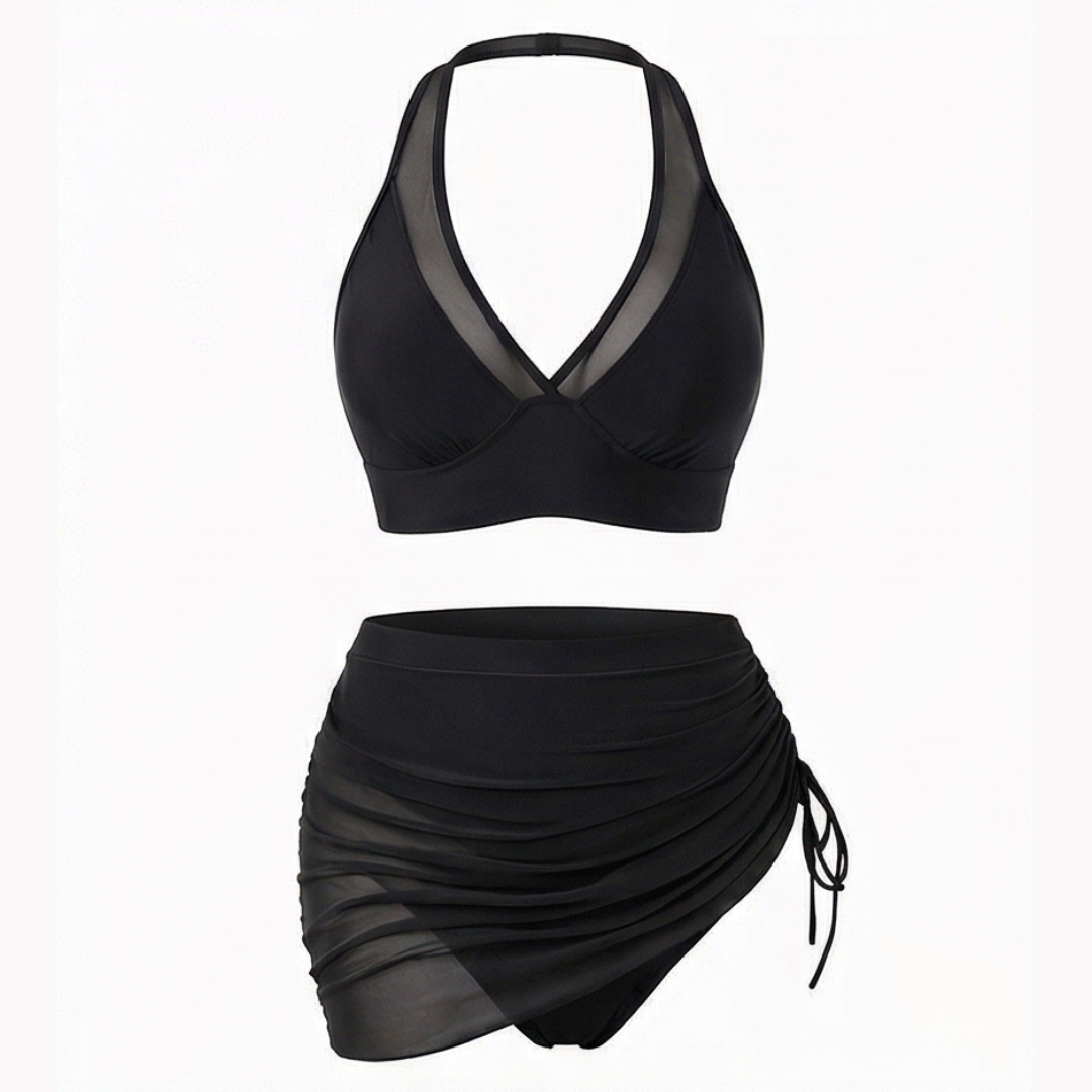 Marella – Set Bikini a Vita Alta in Rete con Gonna Arricciata