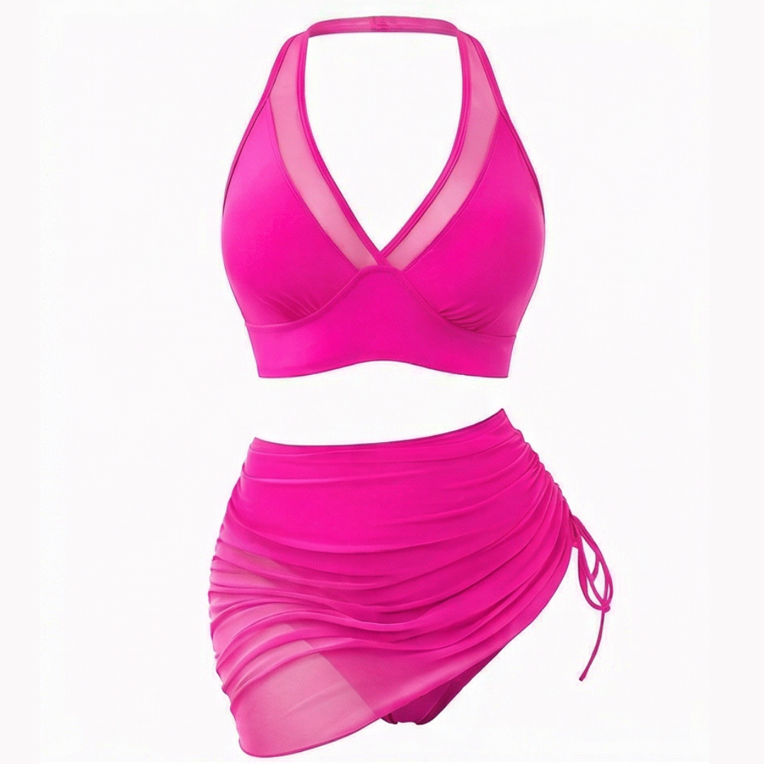 Marella – Set Bikini a Vita Alta in Rete con Gonna Arricciata
