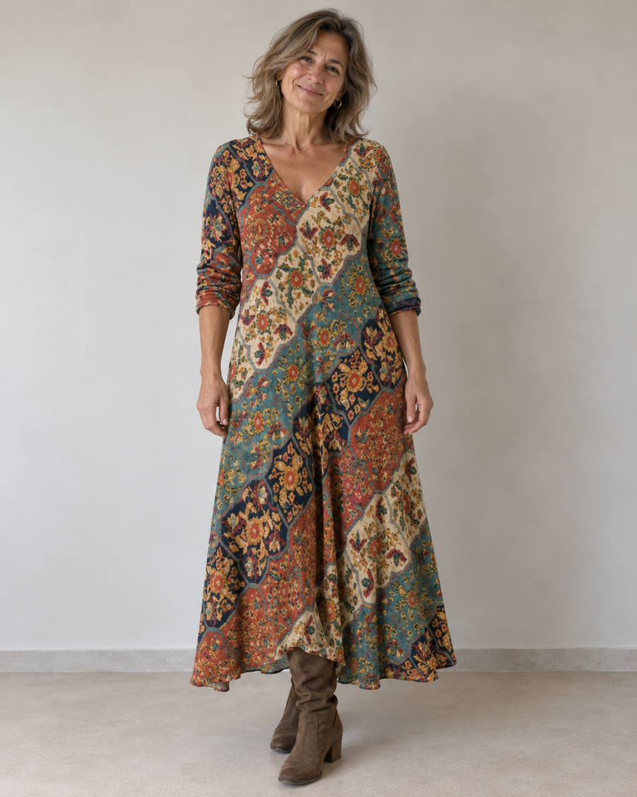 Rosanna | Abito Lungo Fluido a Fantasia