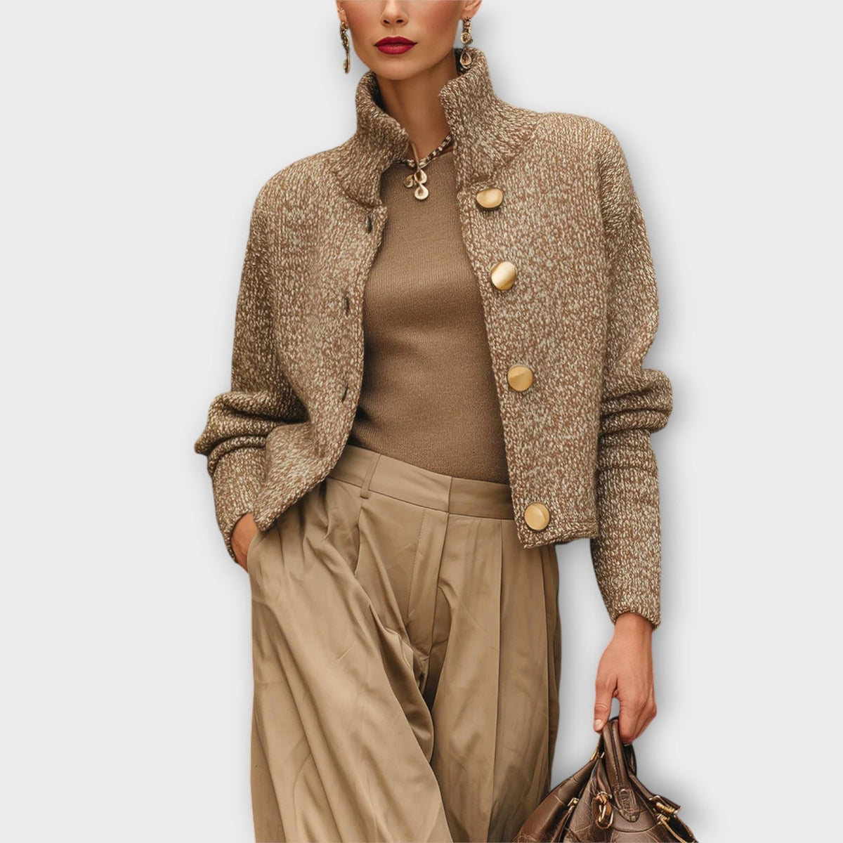 Giacca in Maglia Testurizzata con Bottoni Luxe