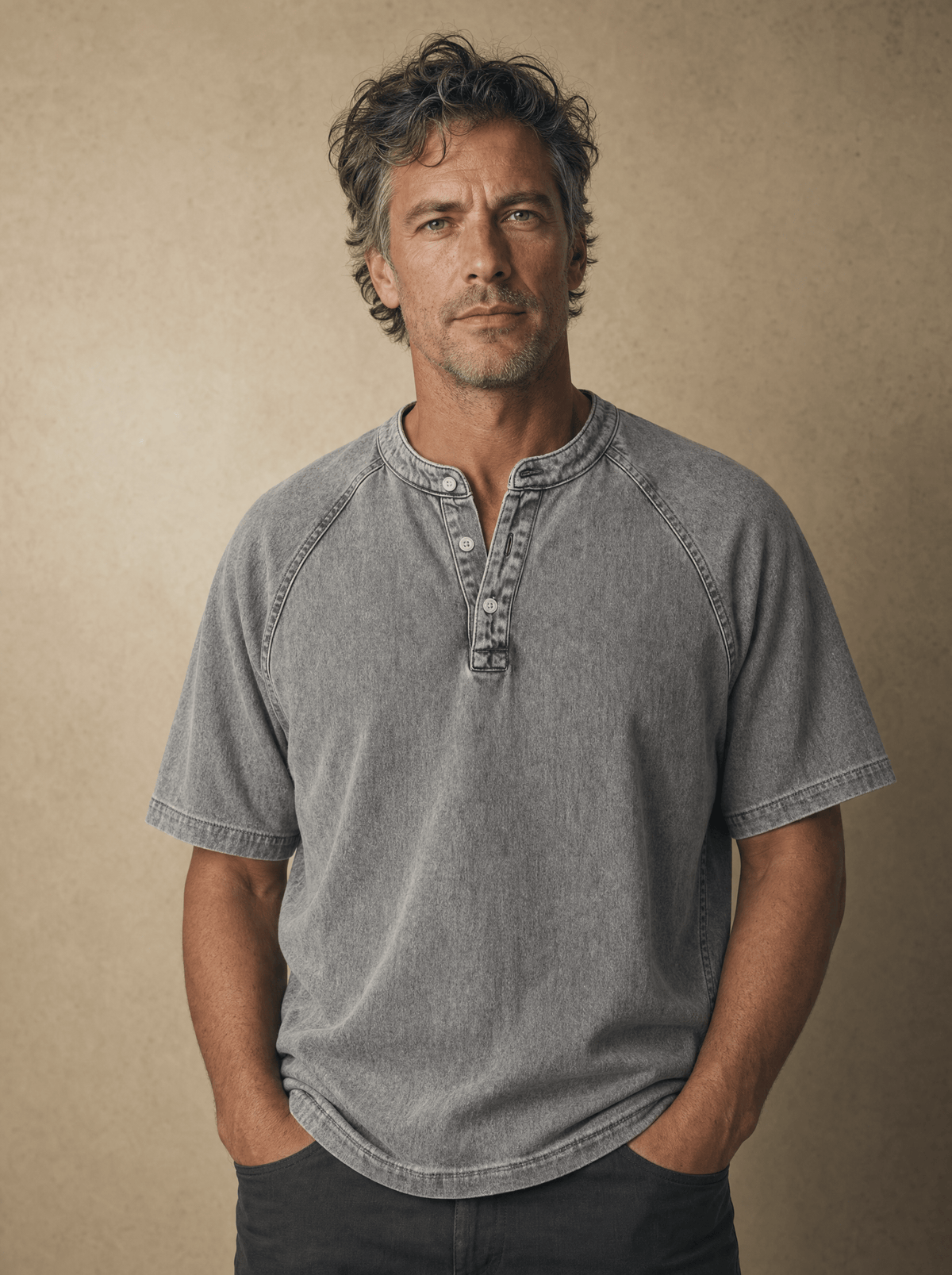 Enzo | Henley Effetto Denim Lavato