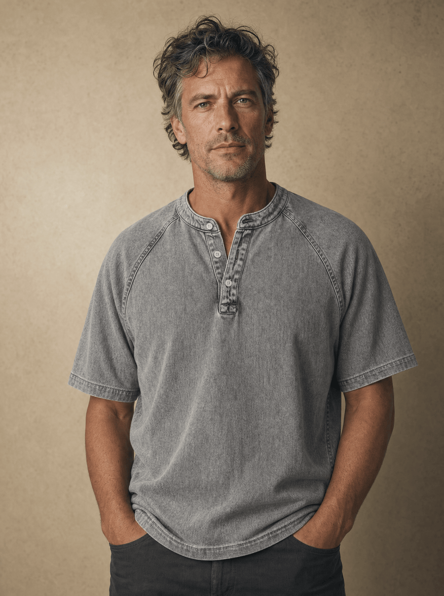 Enzo | Henley Effetto Denim Lavato