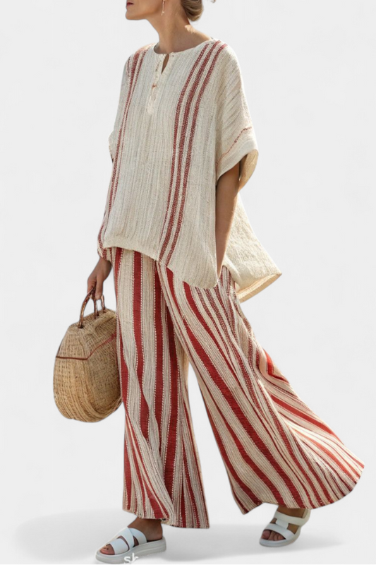 Mirella | Set in lino a righe rosse classiche