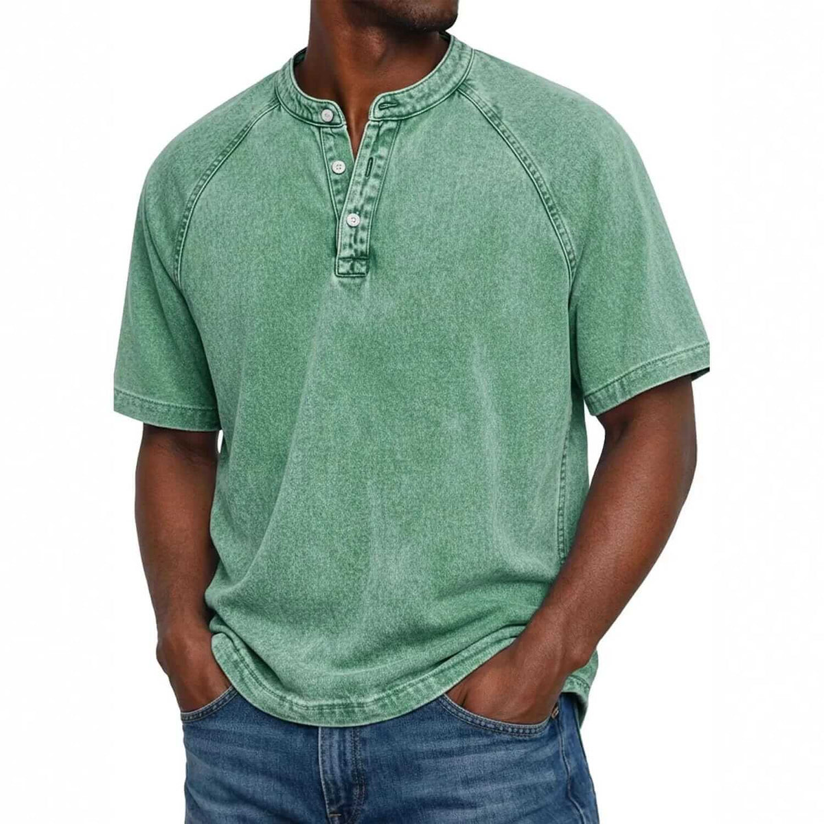 Enzo | Henley Effetto Denim Lavato