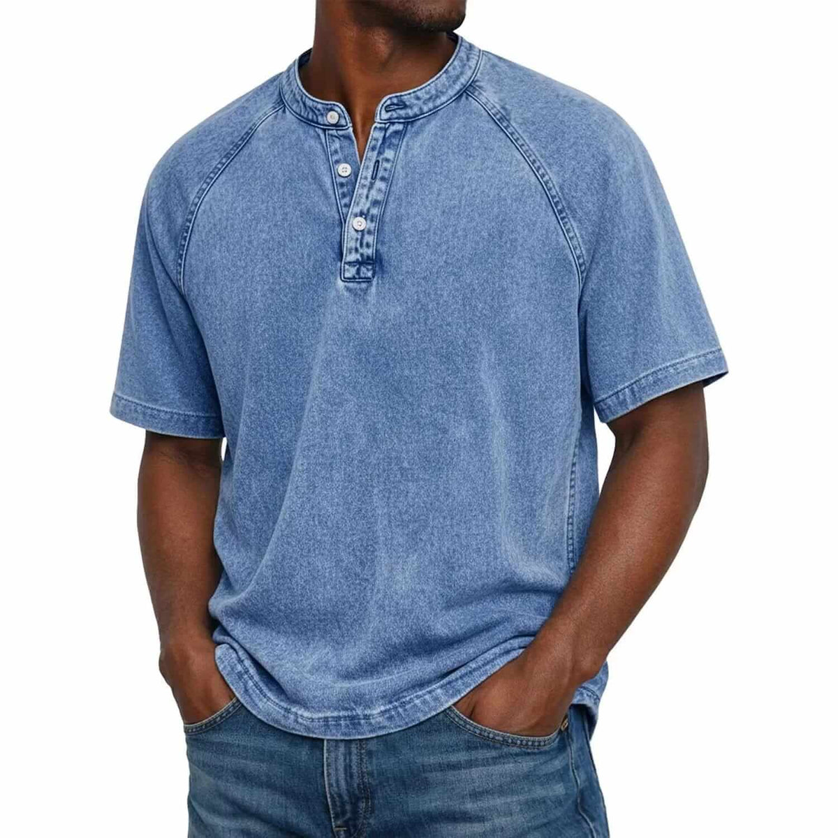 Enzo | Henley Effetto Denim Lavato