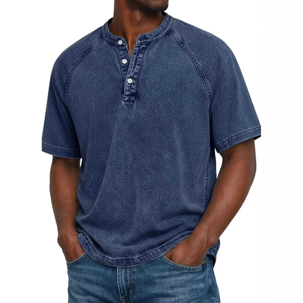 Enzo | Henley Effetto Denim Lavato