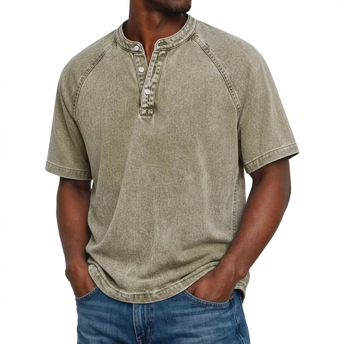 Enzo | Henley Effetto Denim Lavato